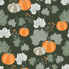Fall and autumn season seamless pattern. Hand drawn scandinavian style repeated background texture for fabric, textile, wrapping paper, wallpaper surface design.
