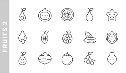 fruit 2 icon set. Outline Style. each made in 64x64 pixel