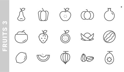 fruit 3 icon set. Outline Style. each made in 64x64 pixel