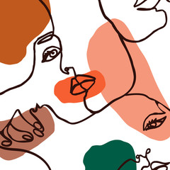 The Woman's Portrait Minimal Line Style. Abstract Contemporary collage of geometric shapes in modern style. Vector Face