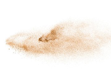 Brown powder explosion isolated on white background.