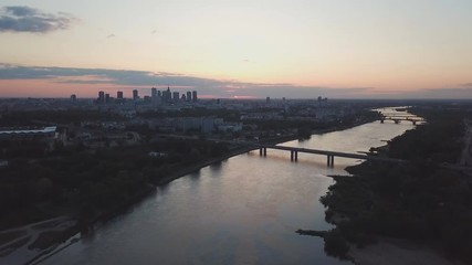 Aerial view of Warsaw from the Vistula River - zoom out