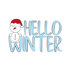 Winter and Christmas greeting card template with text on snowfall patterned lightblue background. For t-shirt, pster, banner, souvenir, and card.