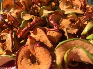 background of sliced dried apples. Dried fruits