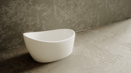 modern bathtub in a unrenovated bathroom - 3D Rendering