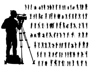 Man and women with camera on white background