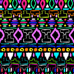 Grunge pattern. Ethnic fabric design. Aztec. Tribal. Boho. Fashion. Paint lines ornament. Ink strokes. Abstract seamless texture.