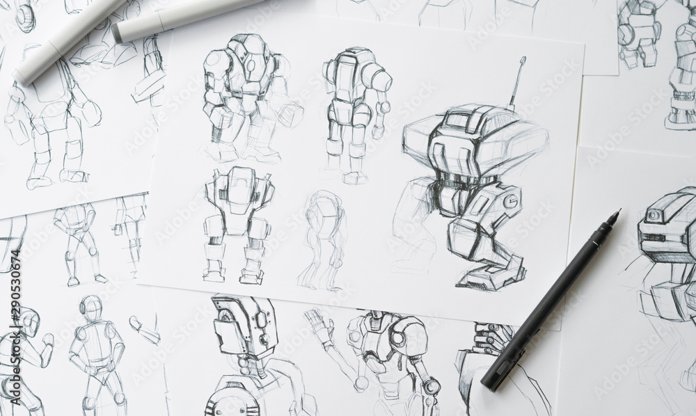 Wall mural animator designer development designing drawing sketching development creating graphic pose characte
