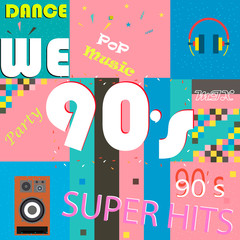 Retro-style club, background, fashion, pop music of the 90's and 80's, the old night. Easy editable design for Memphis posters. Flat style. Vector illustration