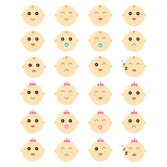 Children's vector. Little girls and boys with different emotions on the face. Cute children with a smiling, laughing, disappointed, displeased and sleeping face. Flat style. Vector illustration