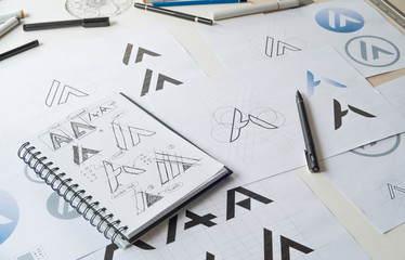 Graphic designer creative design sketch drawing logo Trademark brand Workspace
