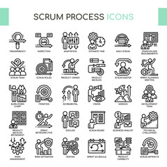 Scrum Process , Thin Line and Pixel Perfect Icons - obrazy, fototapety, plakaty
