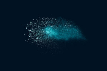 Fototapeta premium Explosion of aqua color powder on black background. 