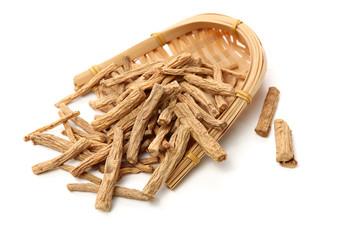 Chinese Herbal medicine - Dang Shen (Codonopsis pilosula) on white background