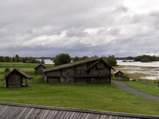 Fototapeta na wymiar Wooden cold house on Kizhi Island in Lake Onega, Karelia