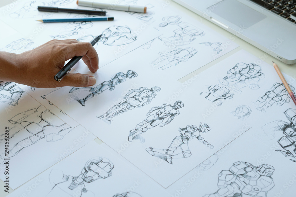Wall mural animator designer development designing drawing sketching development creating graphic pose characte