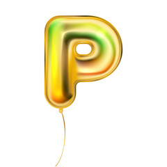 Gold metallic balloon, inflated alphabet symbol P