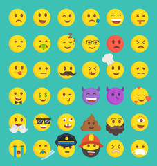 High quality collection of 36 icon of cartoon emoji. Flat vector illustration.