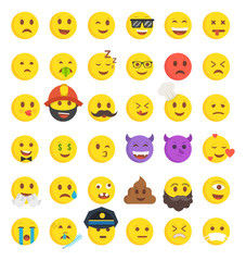 High quality collection of 36 icon of cartoon emoji. Flat vector illustration.