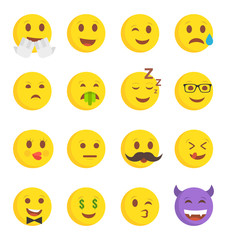 Fototapeta premium High quality collection of 16 icon of cartoon emoji. Flat vector illustration.