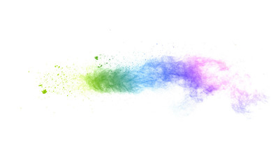 Freeze motion of colorful color powder exploding on white background.  Paint Holi.