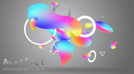 Futuristic fluid and liquid poster design, creative colorful concept, with triangles and circles primitives,