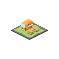 food truck isolated images with bench table