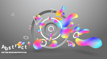 Fototapeta premium Futuristic fluid and liquid poster design, creative colorful concept, with triangles and circles primitives,