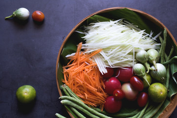 Ingredient of papaya salad.Somtam thai cuisine