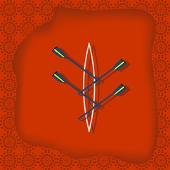 White and blue boat on a red background