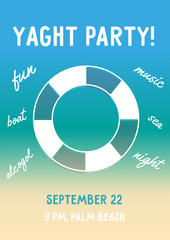 Clean yacht poster with lifebuoy and sample text on the gradient background. A4 scaled vector flyer template