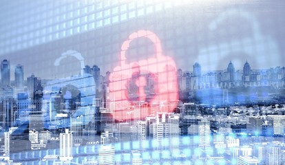 Icon city digital lock internet of things computer background
