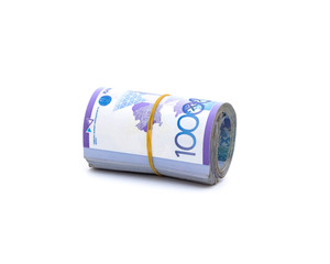 Roll of tenge banknotes