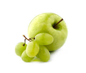 Green Apple with grape isolated on white background cutout