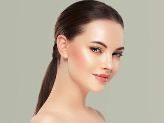Beautiful woman face healthy skin natural makeup beauty cosmetic concept