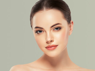 Beautiful woman face healthy skin natural makeup beauty cosmetic concept