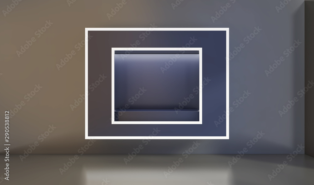 Poster showcase with lights for samples product. 3d rendering.