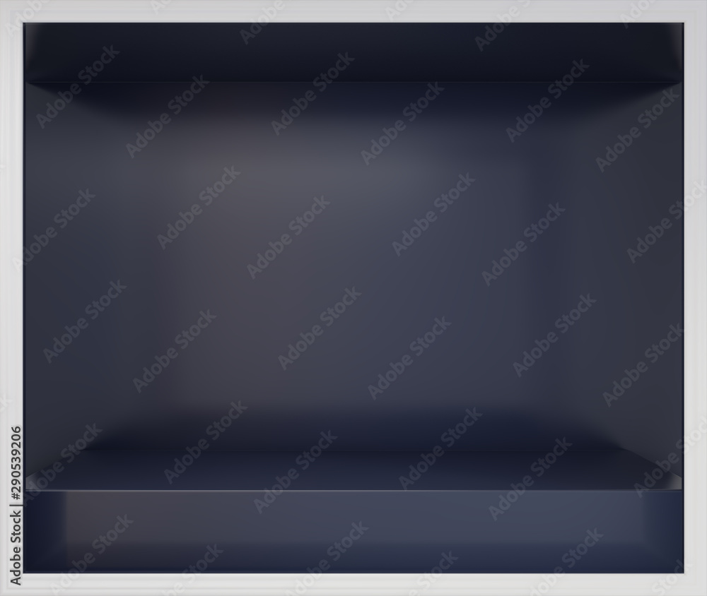 Poster showcase with lights for samples product. 3d rendering.
