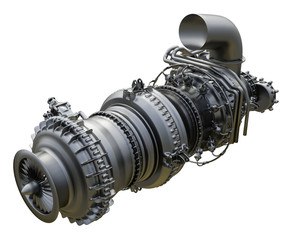 Gas turbine engine of power plant. 3d rendering. © mirexon