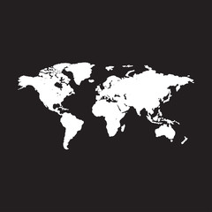 Obraz na płótnie Canvas World map vector, isolated on black background. Flat Earth. Globe similar worldmap icon. Travel worldwide, map silhouette backdrop.