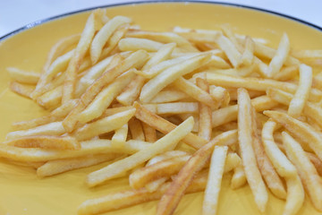 Tasty french fries on plate.