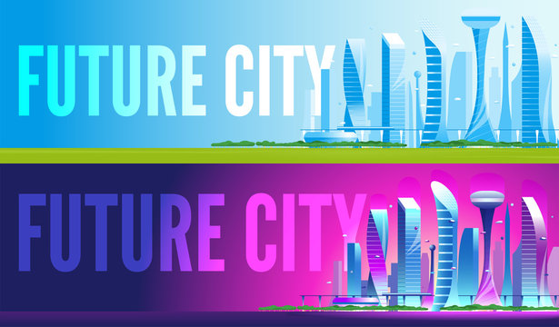Modern futuristic cityscape illustrations