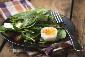 Salad with Fresh Spinach Vegetables and Eggs