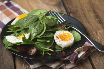 Salad with Fresh Spinach Vegetables and Eggs