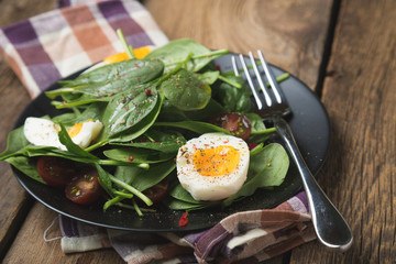 Salad with Fresh Spinach Vegetables and Eggs