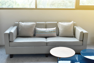 Living room interior vintage retro with sofa, small pillow.