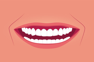 Female healthy teeth with wide shiny smile.