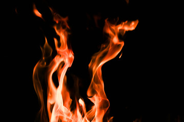 Fire flames on black background