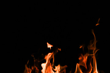 Fire flames on black background