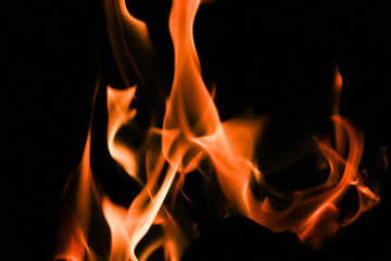 Fire flames on black background